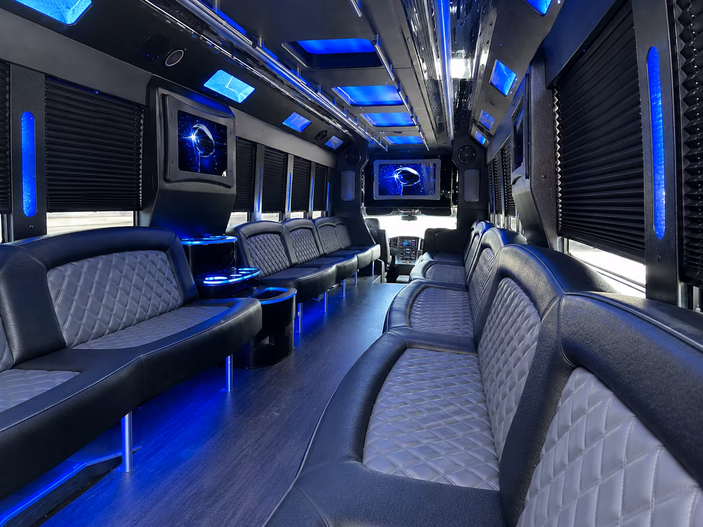 Passenger seating aboard a party bus rental serving Phoenix