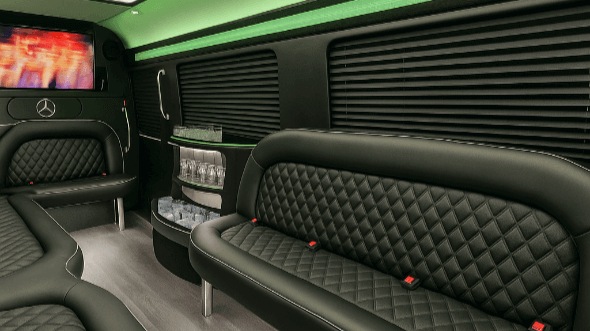 Interior of Charter Bus Company Mesa's 14 Passenger Sprinter Limousine in Mesa