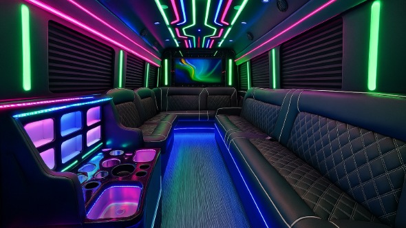 Interior of Charter Bus Company Goodyear's 30 Passenger Party Bus in Goodyear